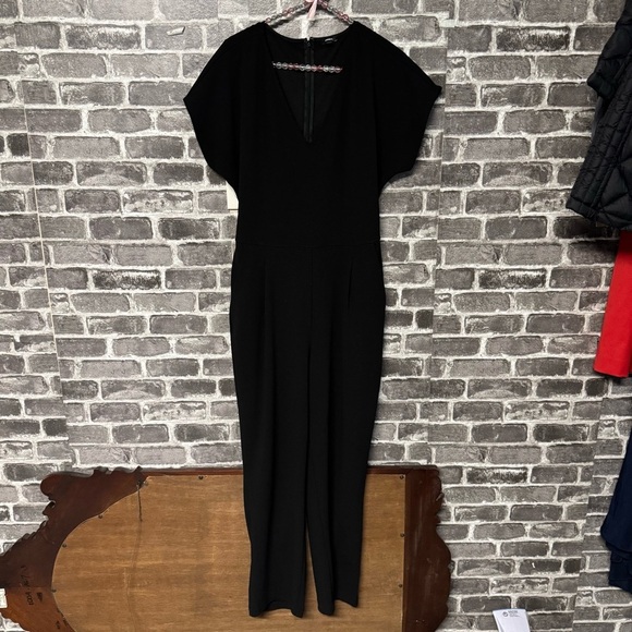 Express jumpsuit black vneck pockets tie waist - Picture 1 of 14